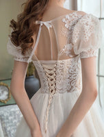 Short sleeve wedding dress embroidered