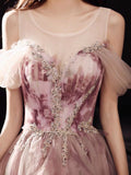 Pink floral prom dress long