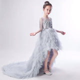 Grey tailed ball gown for little girl high low prom dress