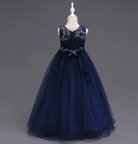 Kid's long gown purple white champagne blue gray red pink