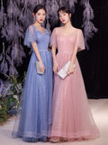 Sparkly long tulle bridesmaid dresses
