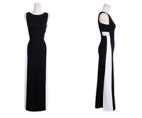 Floor length long black white dress