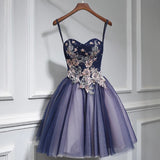 Short embroidered purple prom dress Blue purple homecoming dress