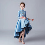 Little girl's blue satin ball gown Esmoquin de baile Vestido de Baile
