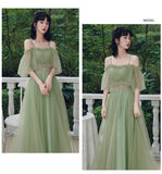 Green tulle bridesmaid dresses long