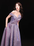 Sparkly purple prom dress off the shoulder