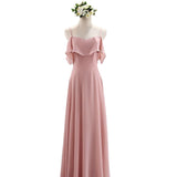 Floor length long pink chiffon bridesmaid dresses