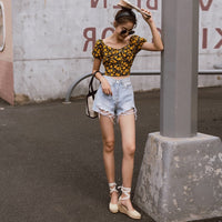 Off the shoulder floral top midriff baring