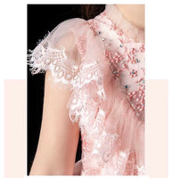 High neckline pink flower girl dress
