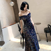 Dark blue sequin prom dress