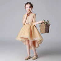 Little girl's sparkly high low yellow dress