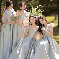 Grey satin bridesmaid dresses long