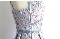Spaghetti straps dusty blue lace dress