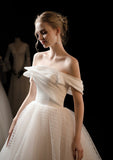 Off the shoulder white tulle wedding dress