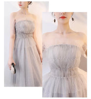 Grey short tulle prom dress off the shoulder short gown