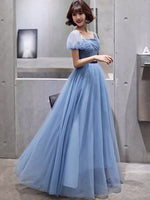 Blue tulle prom dress evening dress vestido de novia robe