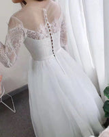 Half sleeve lace and tulle modest wedding dress