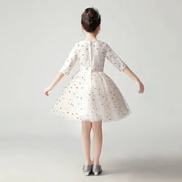 Middle sleeve champagne girl's dots dress
