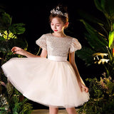 Short sequin ball gown for little girl champagne red