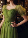 Short sleeve tulle prom dress yellow dress green dress white tulle dress