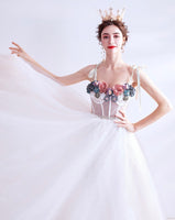 Applique white prom dress