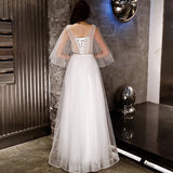 White middle sleeve sparkly gown