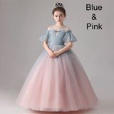 Little girl's blue pink ball gown quinceanera dress