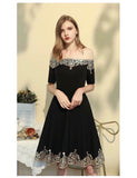 Off the shoulder black embroidered prom dress