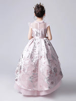 Embroidered high low little girl's ball gown