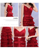 Spaghetti straps tiered dress red and black