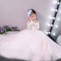 White long flower girl dress pink tulle kid's gown