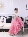 Pink ball gown for little girl high-low prom dress