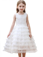 Sleeveless white sequin tiered dress for little girl