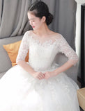 Middle sleeve A line wedding dress simple wedding gown