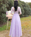 Ankle length long lavender bridesmaid dresses half sleeve