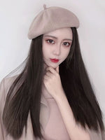 Beret with straight long wig