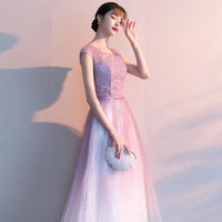 Sleeveless gradient lavender sparkly prom dress