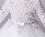 Long sleeve white embroidered short flower girl dress