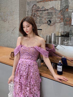 Off the shoulder light purple lace dress
