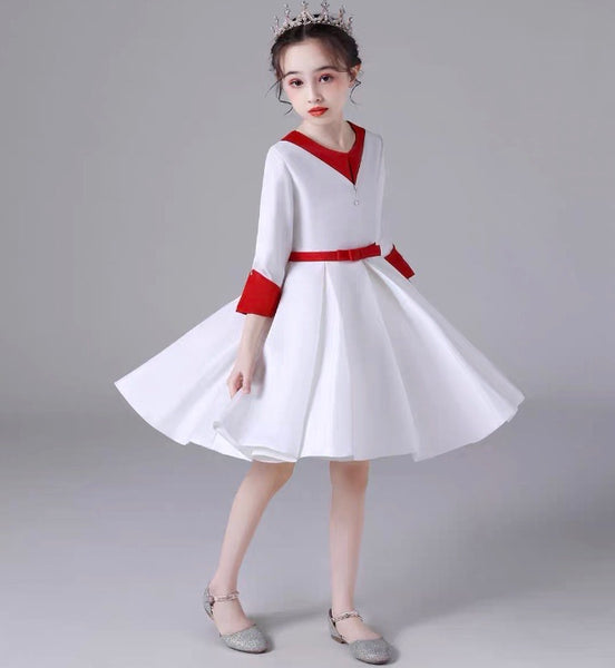 Winter ball gown for little girl white pink red