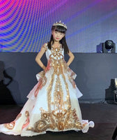 Sparkly sequin golden tailed kid's runway dress