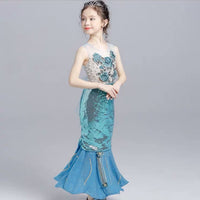 Little girl’s blue sequin mermaid dress fancy dress
