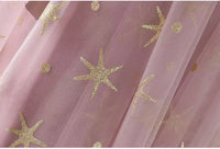Long embroidered bridesmaid dress pink gray stars