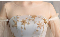Short sequin embroidered champagne bridesmaid dress