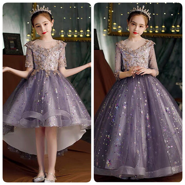 Embroidered light purple party wear dress for little girl