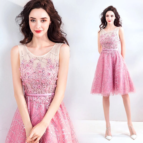 Pink sequin short prom dress homecoming dress