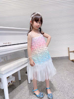 Sleeveless gradient applique little girl’s flower dress