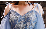 Blue spaghetti straps wedding gown