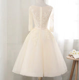 Middle sleeve champagne wedding dress pink prom dress short