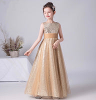 Sequin prom dress for little girl long sparkly blue golden